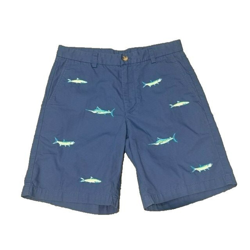 Vineyard Vines Mens Shorts Size 30 Blue Fish Flat Front Chino Cotton Pockets